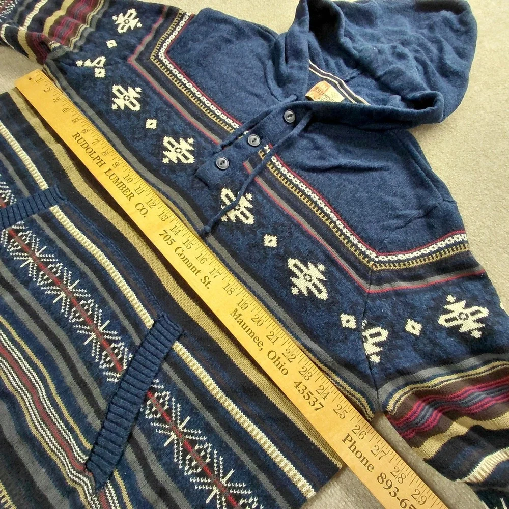 Ruff Hewn Hooded Sweater Fair Isle Knit Men's Size XXL 2XL Knit‎ Pullover Button